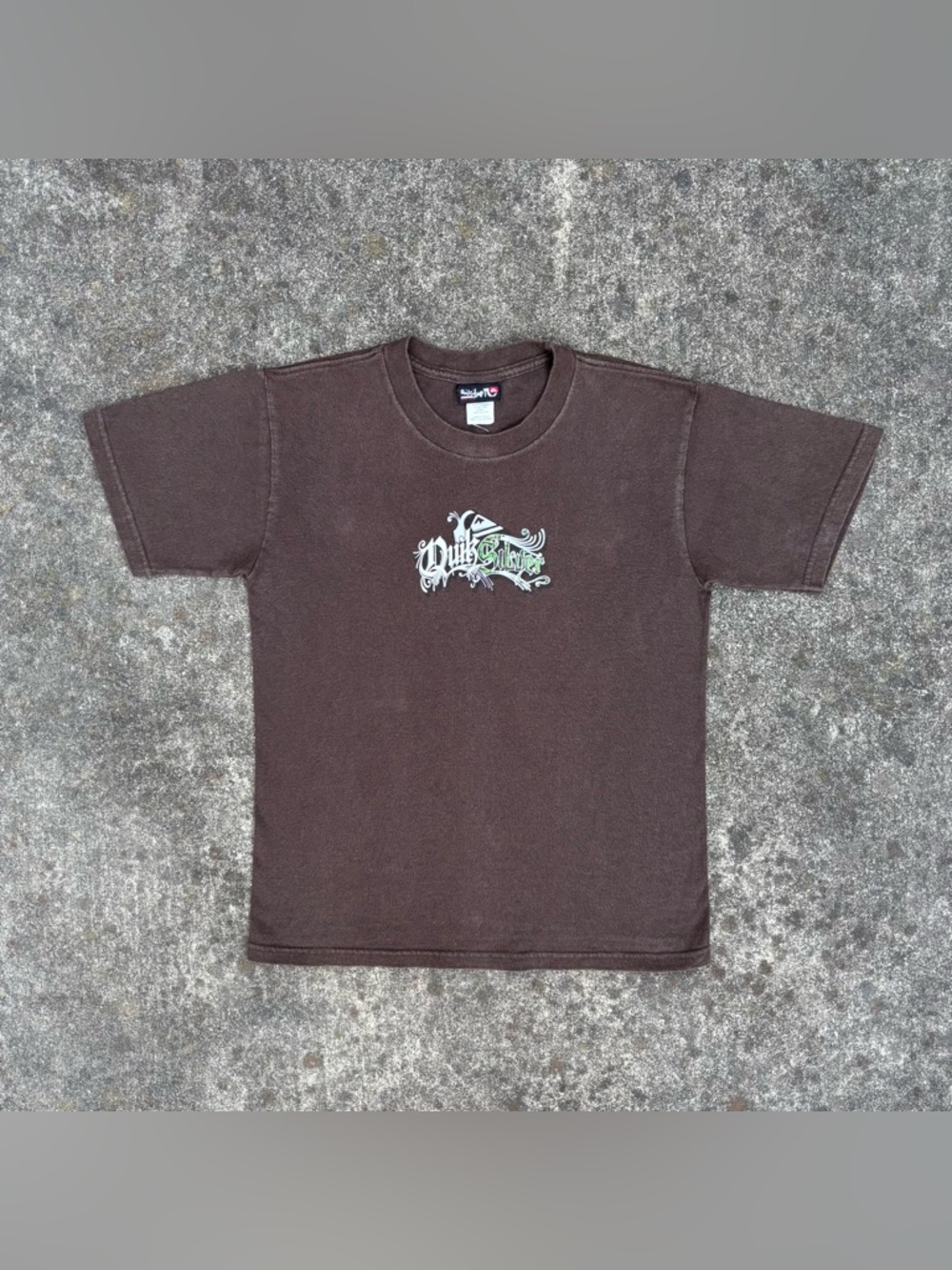Y2K Vintage Quicksilver Boys Youth Small Brown T-Shirt Graphic Skater Grunge 90s